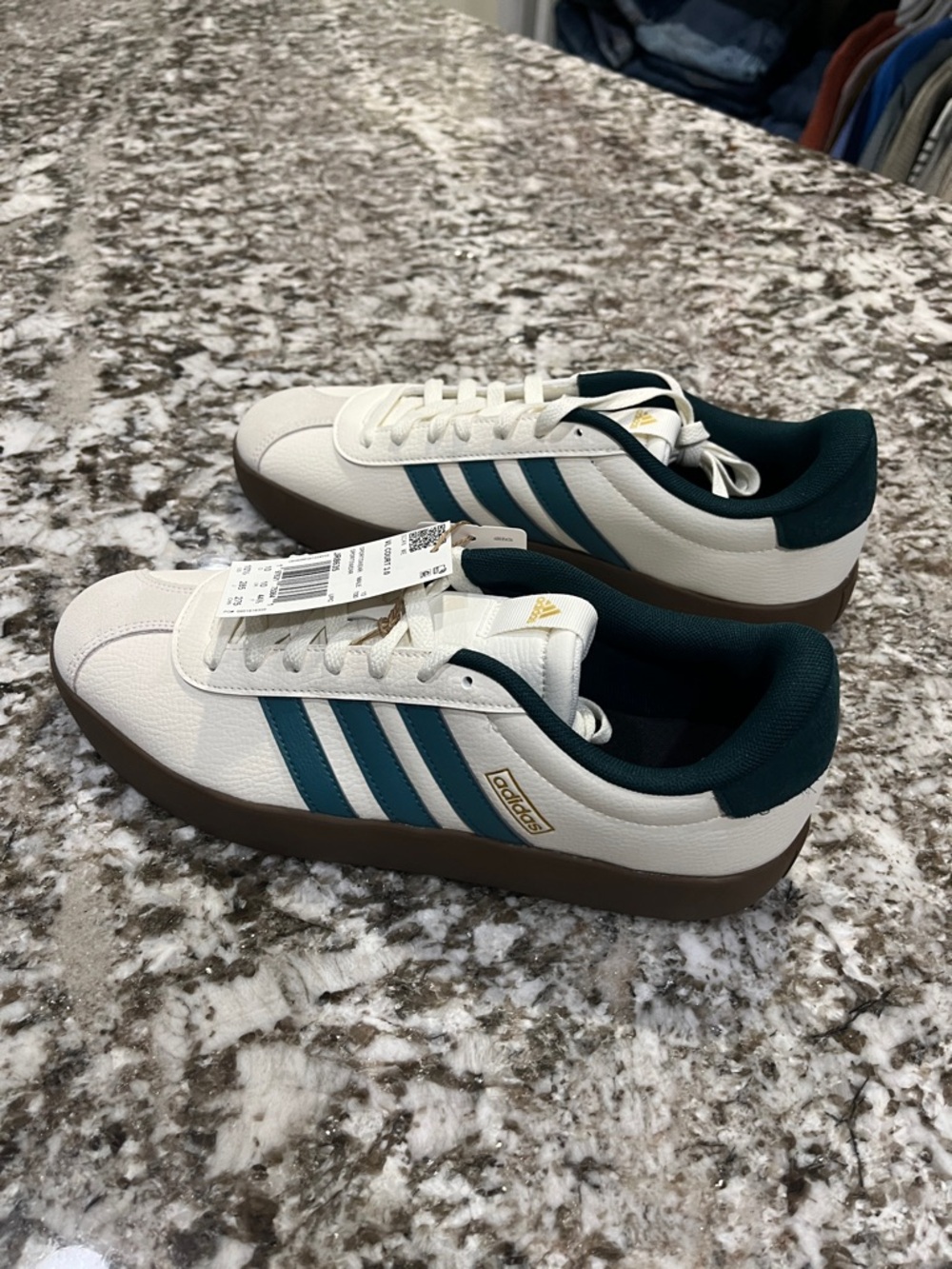 adidas VL Court 3.0 Cream & Teal Low-Top Platform Sneakers M 10.5 / W 11.5 - Picture 4 of 9